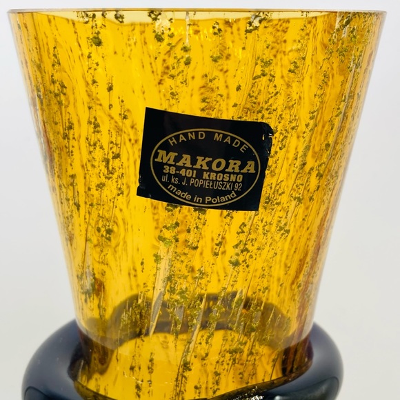 Makora Krosno Poland Hand-Blown Amber Glass Vase - Picture 3 of 12